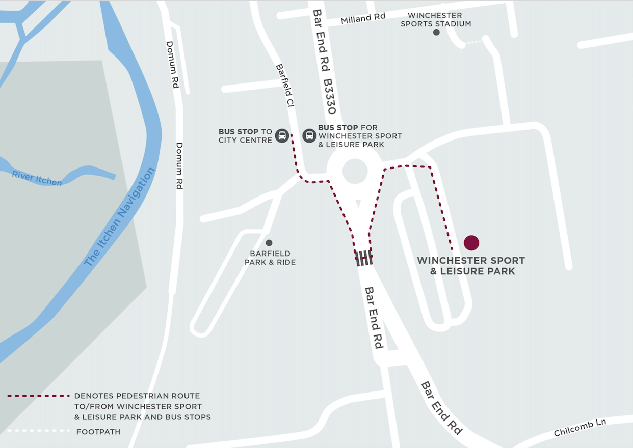 Winchester Park and Ride and Everyone Active Centre MAP
